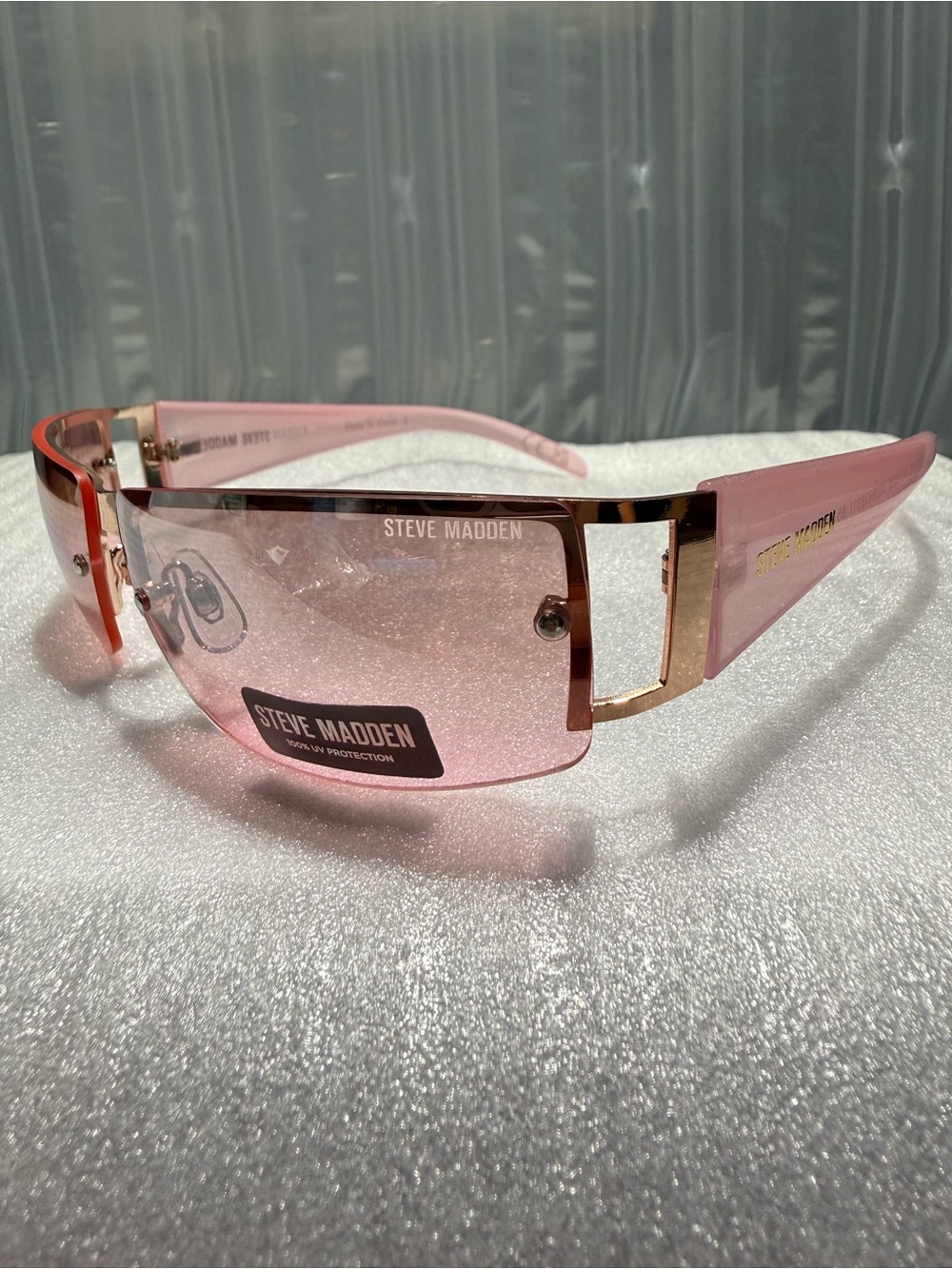NWT Steve Madden KEANIE Pink Rimless Shield Sunglasses Y2K Wraparound X17328 - Picture 1 of 8